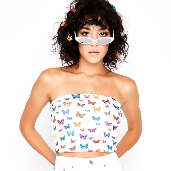 Butterfly Print Tube Top Crop Y2K 90s Insp - Picture 7 of 12